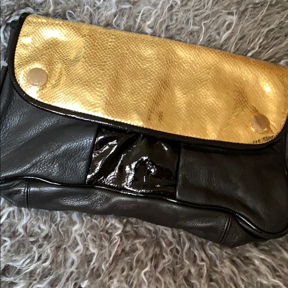 Gorgeous Black Gold Leather Clutch Handbag